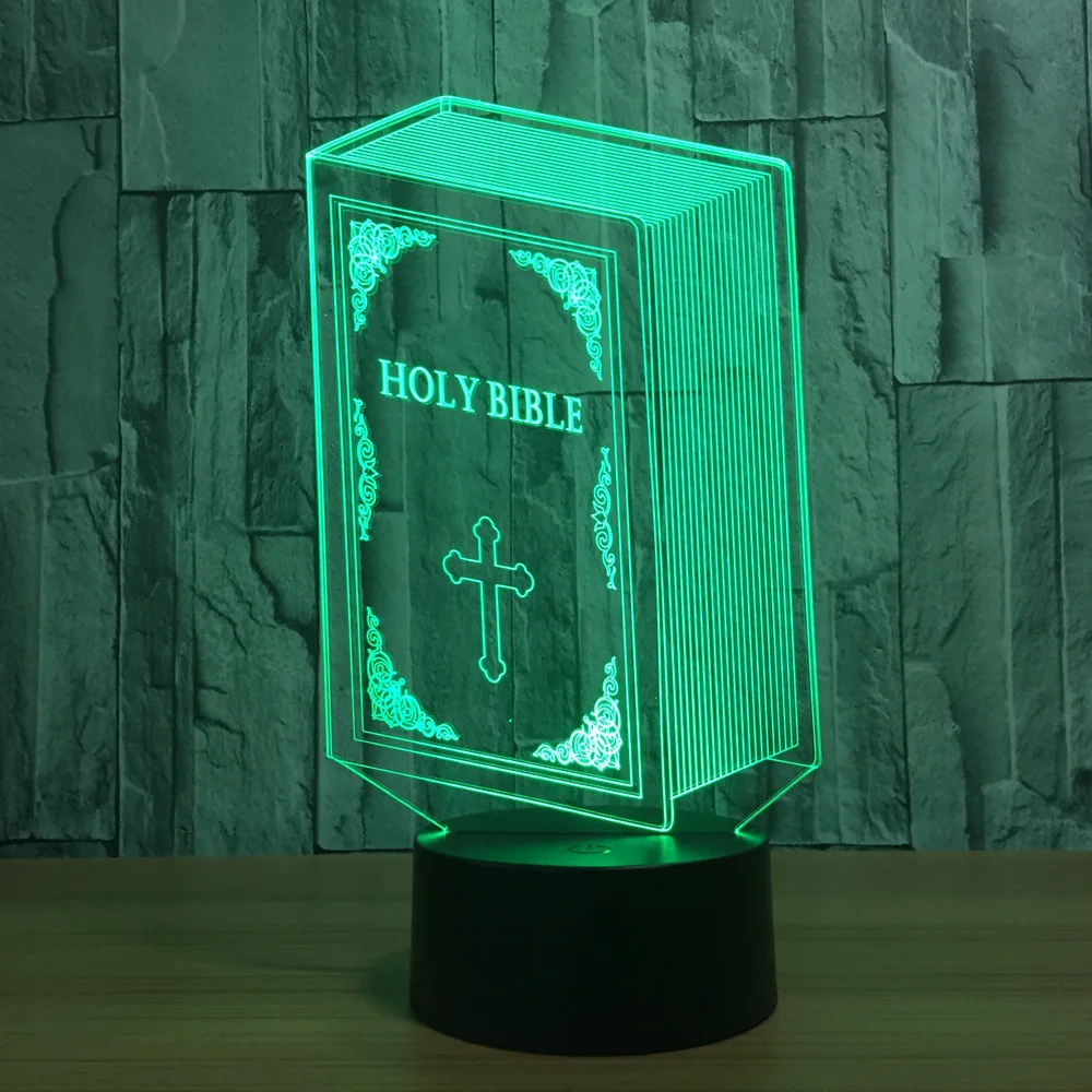 Dropship Bible 3D Optical Illusion Night Light 7 Color Changing Table Lamps with Acrylic Flat &amp ABS Base USB Cable | Лампы и