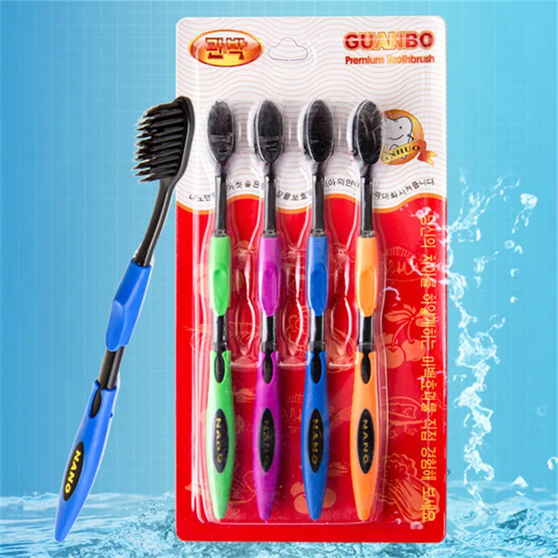 Горячая 4 шт. двойная ультра мягкая зубная щетка бамбуковый уголь Нано-щетка уход