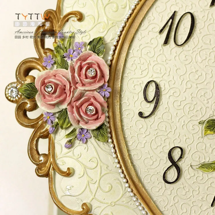 Европейские кварцевые часы в пасторальном стиле из смолы бесшумные настенные