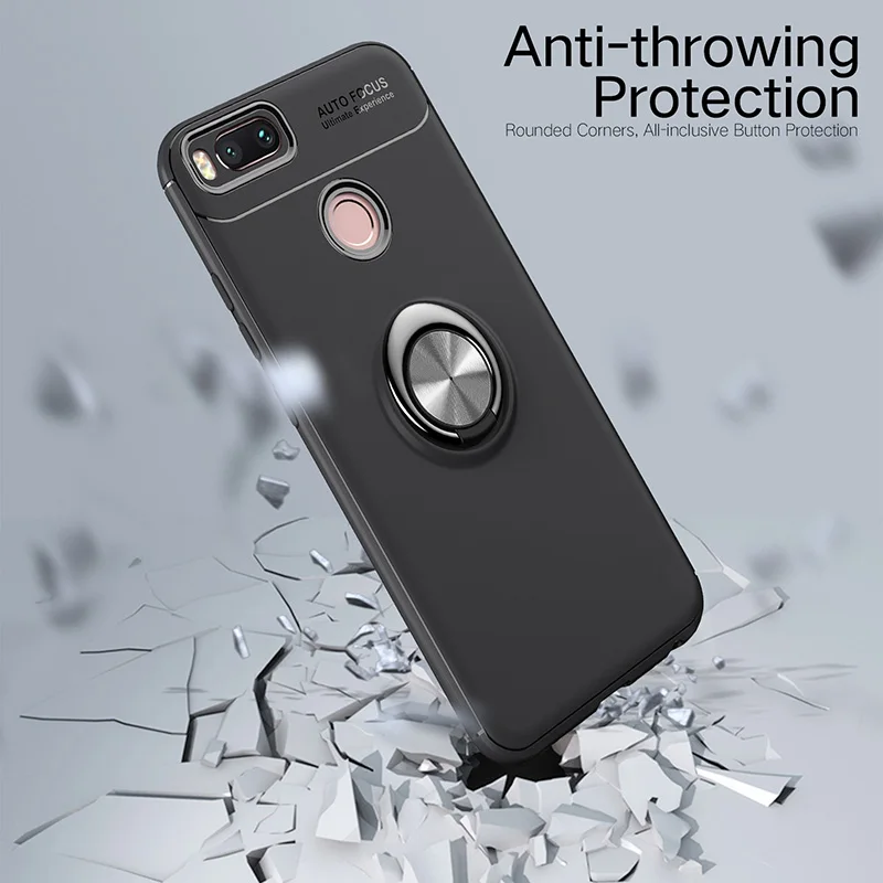 Shockproof 360 Megnetic Metal Holder Stand Finger Ring Case For Xiaomi Mi A1 A2 6 MiA2 Matte Soft Rubber Gel TPU Fundas |