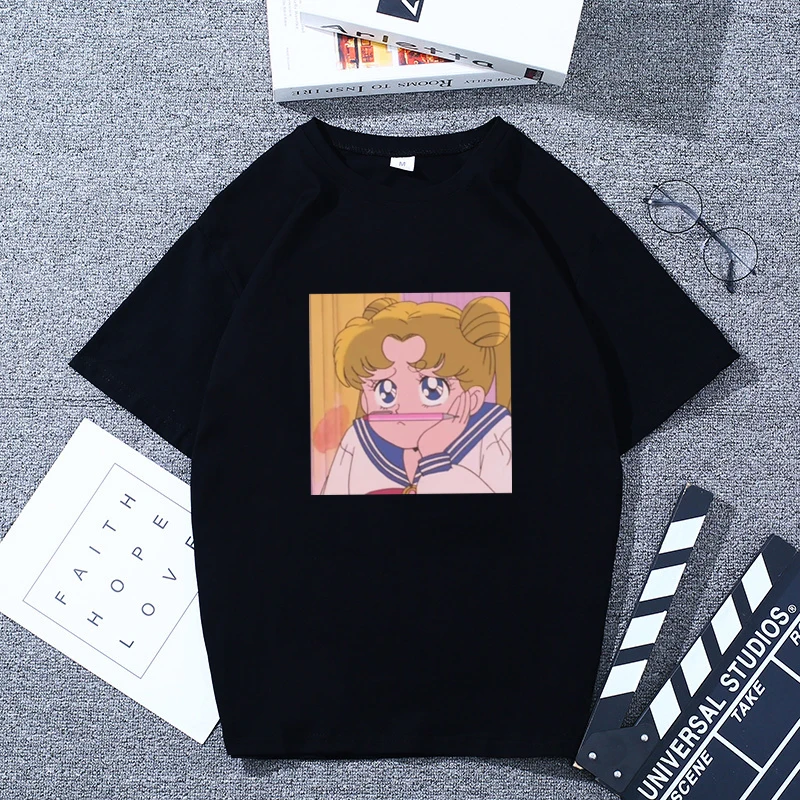 Летняя женская модная Повседневная Блузка ulzzang с мультяшными буквами и моряком