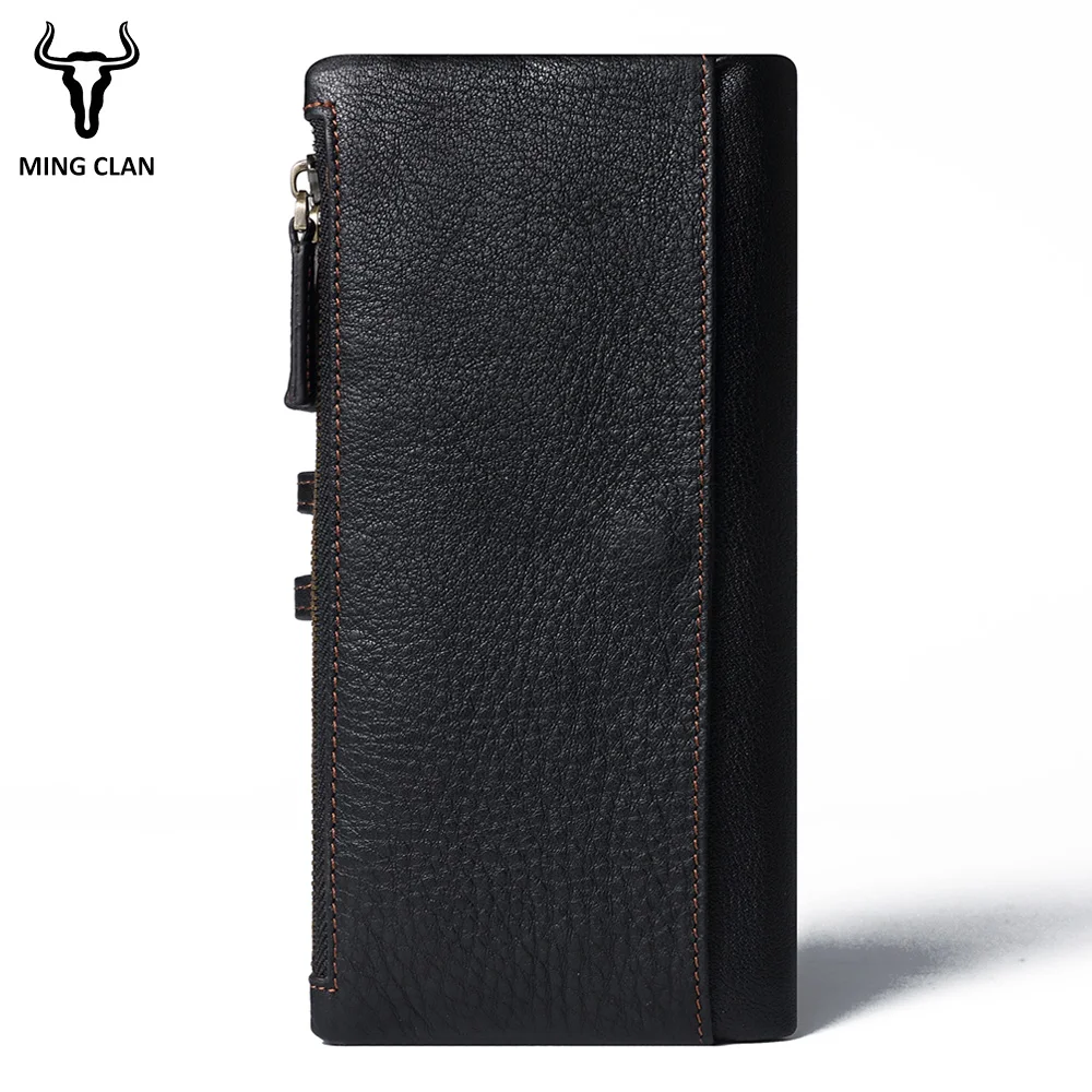 Mingclan Genuine Leather Lady Long Wallet Female Men Women Zipper Clutch Walet Coin Purse Rfid Portfolio Travel Business Card
