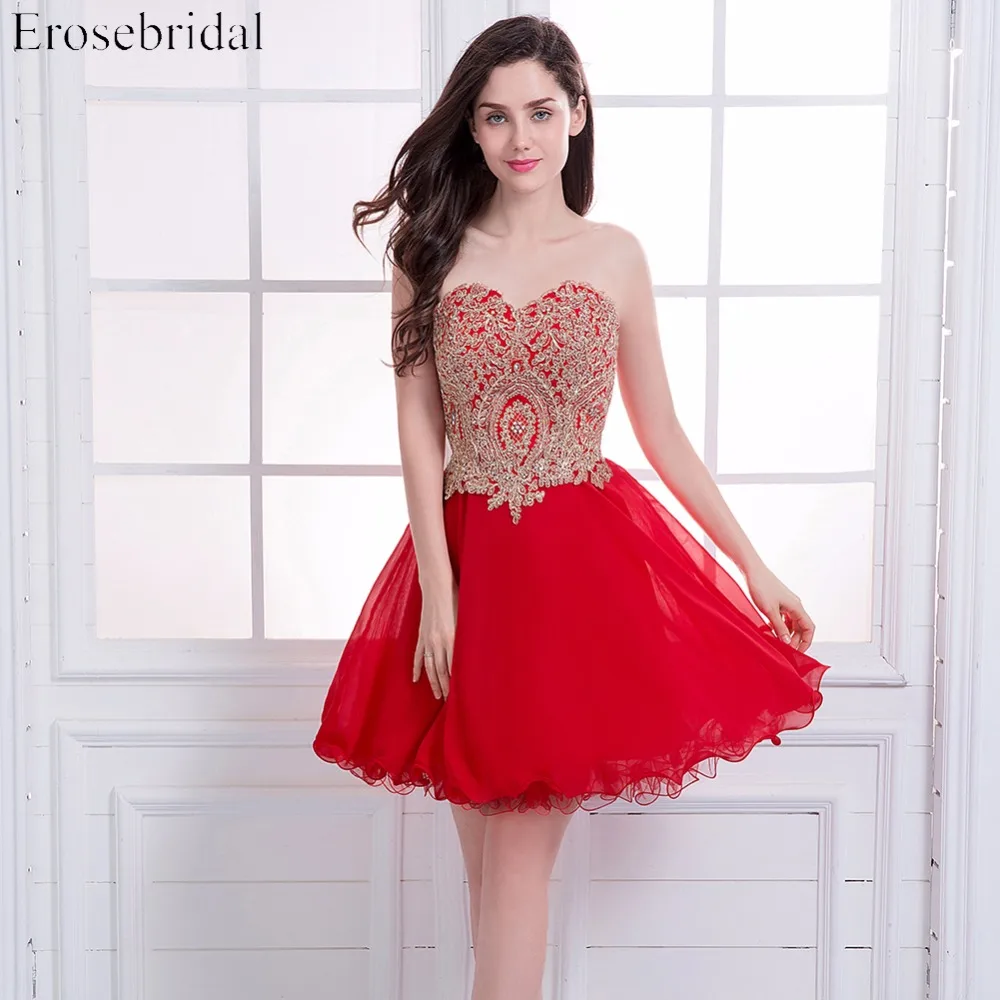 Платье для выпускного бала красное шифоновое с золотой аппликацией|prom dresses|short prom