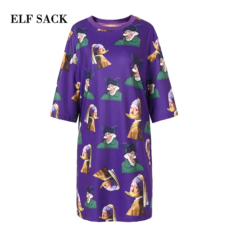 Женское платье рубашка ELFSACK черное большого размера с принтом|Женские платья| |
