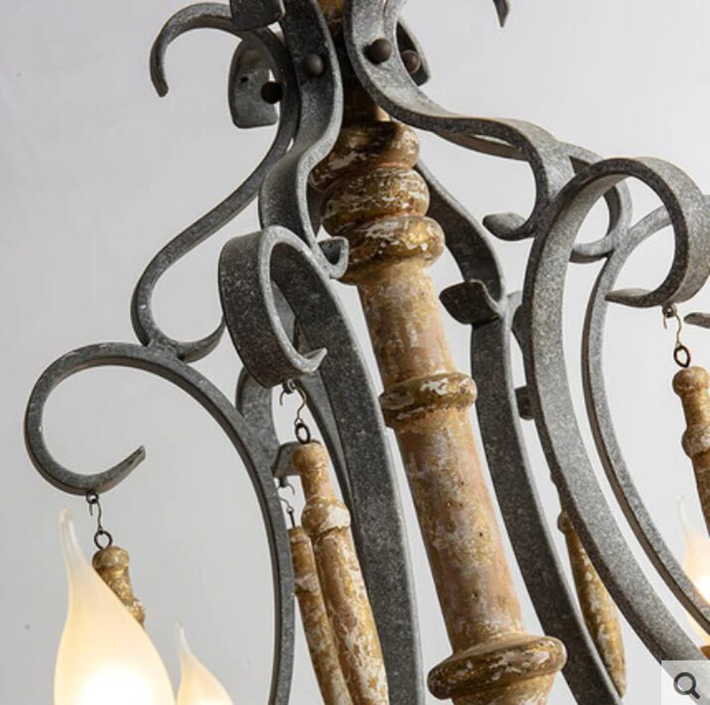 Винтажный деревянный подвесной светильник с 6 головками в скандинавском стиле