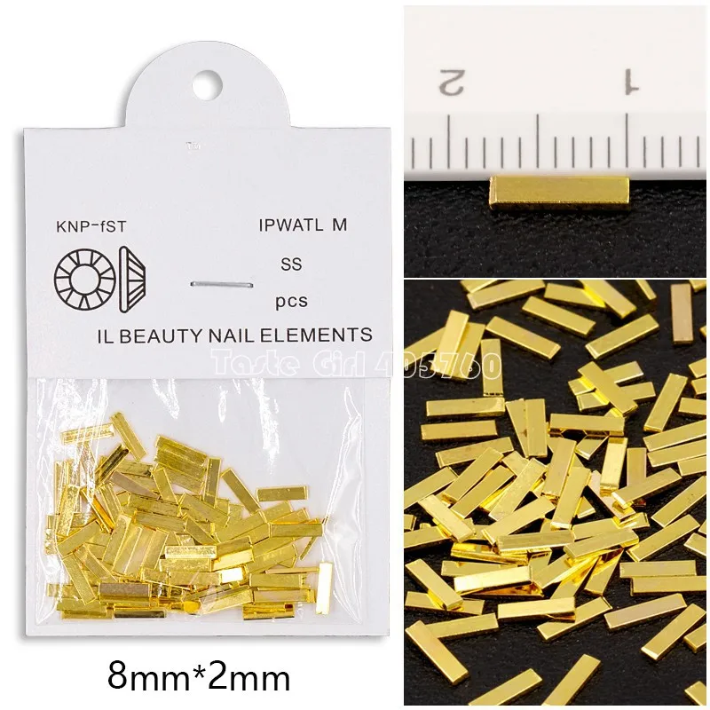 8mm Gold 100 шт./пакет Япония 5 длин цвета: золотистый, серебристый black rose металлических штангах сплава Nail Art сотрудников палка украшения с драгоценными камнями дизайна маникюра - Цвет: 8mm Gold