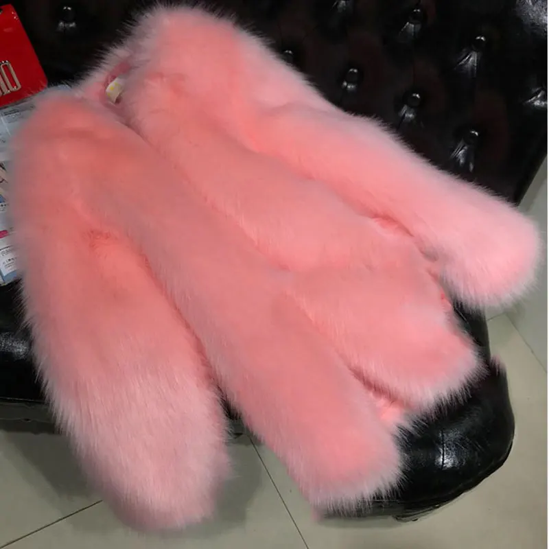 Long Pink Большие размеры, женские зимние куртки, длинное пальто из искусственного меха, модное пальто из искусственного лисьего меха, куртка, теплая куртка из искусственного меха, парка, Женская настраиваемая - Цвет: Long Pink