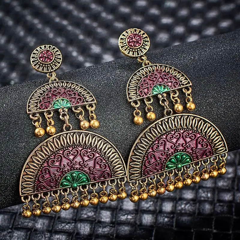 SHUANGR цыганские украшения индийские Jhumka длинные маленькие колокольчики серьги с кисточками античный этнический многоцветный висячие серьги вrincos бижутерия
