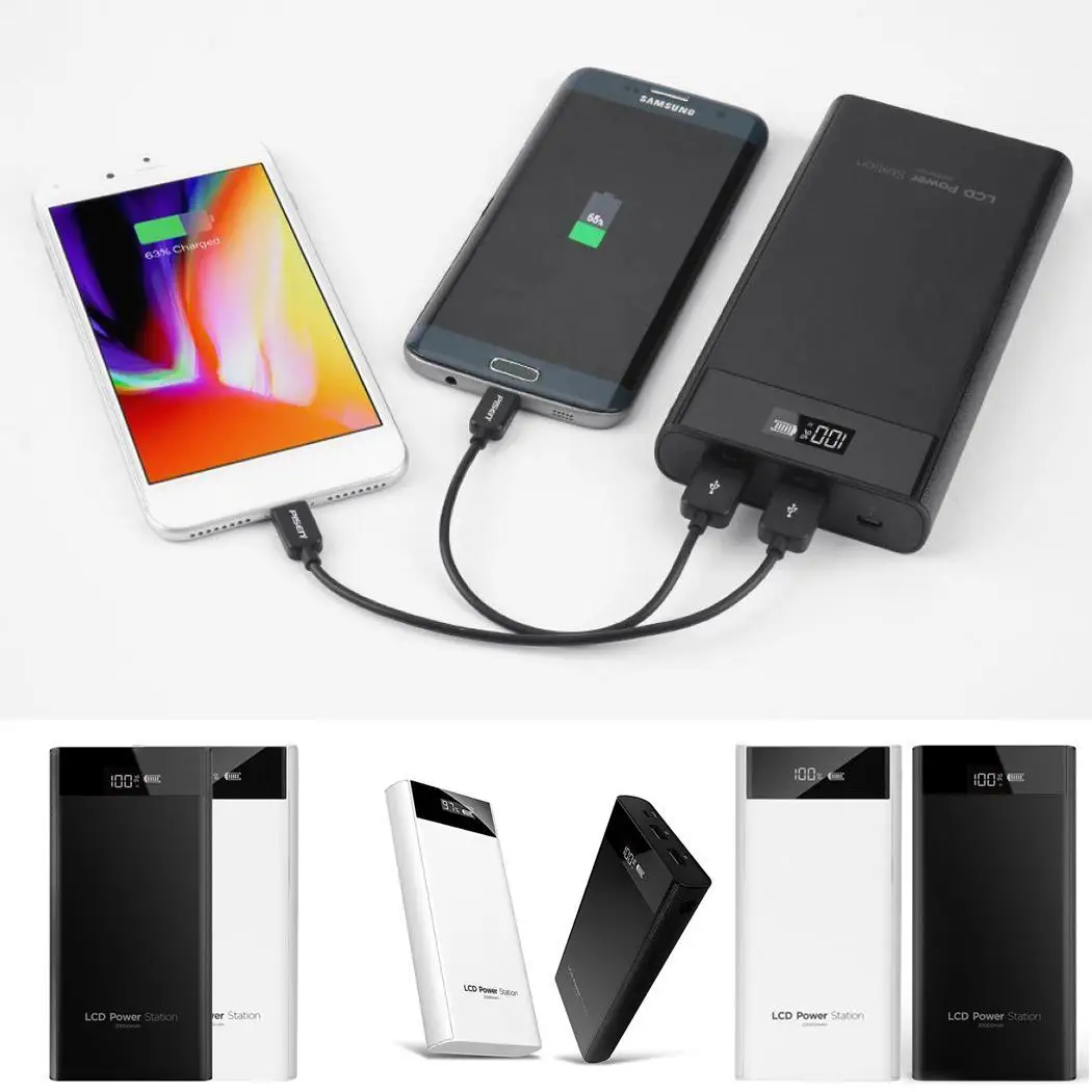 20000 мАч power Bank Dual USB портативный ЖК внешний аккумулятор для мобильных телефонов
