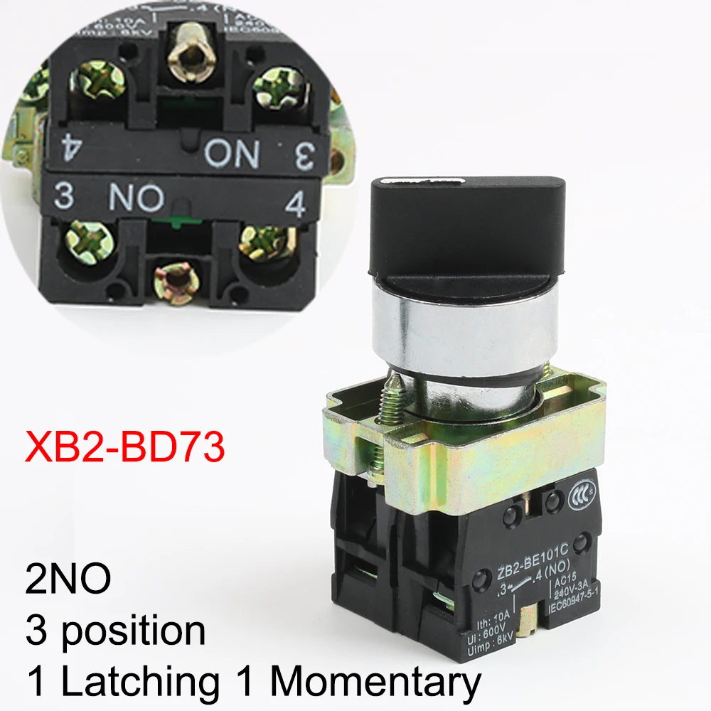 XB2-BD21 BD25 BD33 BD53 BD73 1NO/2NO/1NO1NC 2/3 фиксация положения самоблокирующийся селектор кнопочный переключатель мгновенный самосброс