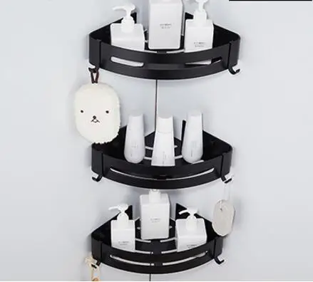 three tier corner Полка для ванной комнаты, полка для душа, держатель для шампуня, угловая полка для ванной, настенная черная алюминиевая кухонная Подставка для хранения - Цвет: three tier corner
