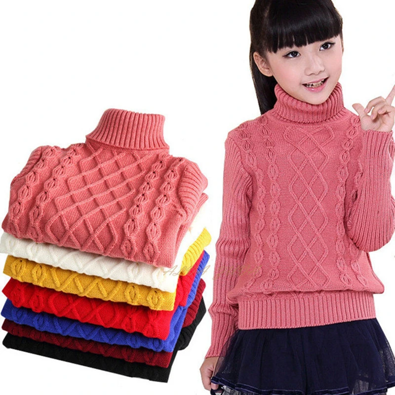 Детские свитера для мальчиков и девочек; осенне-зимний вязаный пуловер для школьников; теплая верхняя одежда; бархатный свитер с высоким воротником; одежда