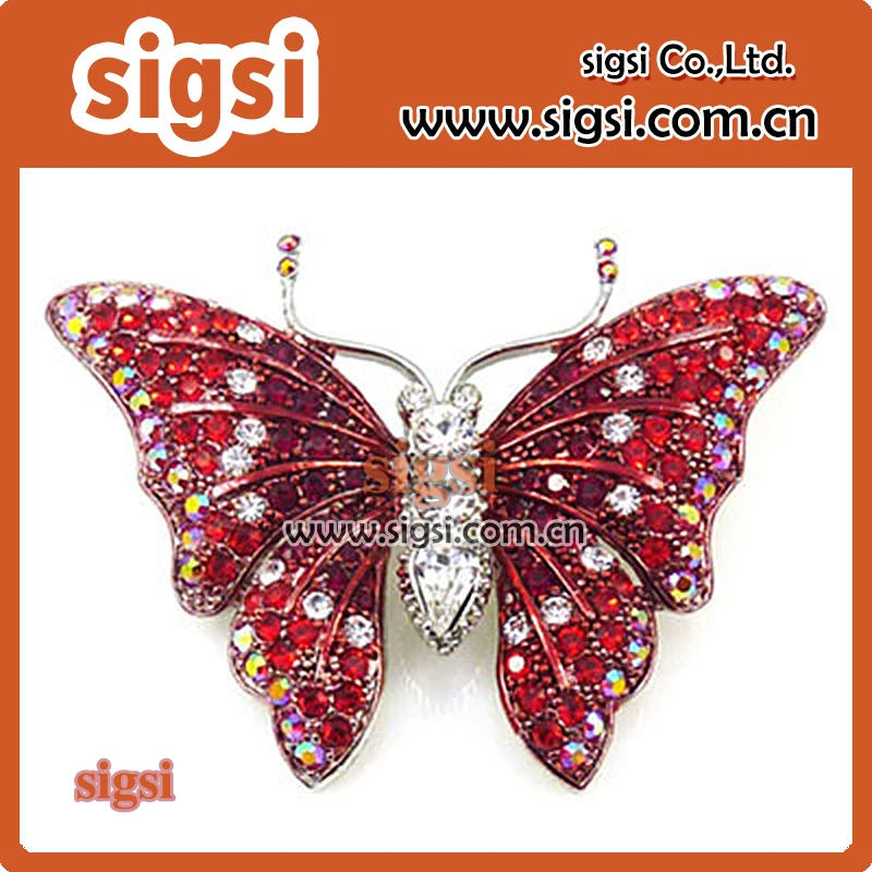 

100pcs red Butterfly Rhinestone sparkly Brooch pin for decorations for gift/party/wedding