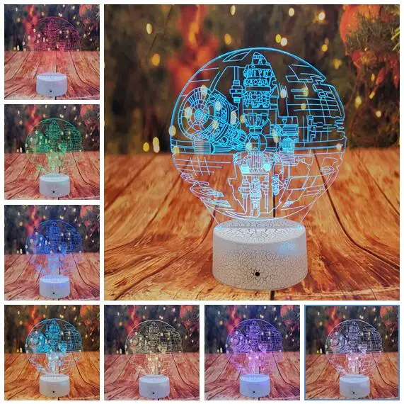 Death Star Новинка, Прямая поставка, Звездные войны, Звезда смерти, лампа, 3D ночник, 7 цветов, градиентная база, светодиодный светильник, детские игрушки для мальчиков, Рождественский Декор, подарки на день рождения - Испускаемый цвет: Death Star