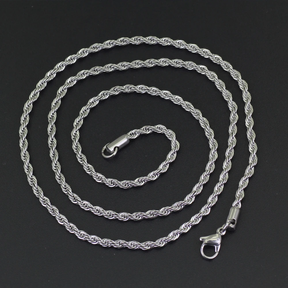 Men Women Hip Hop Rapper's Twist Chain 3mm 24&quot Stainless Steel Gold Silver Color Rope Link Clavicle Necklace Fashion Jewelry |