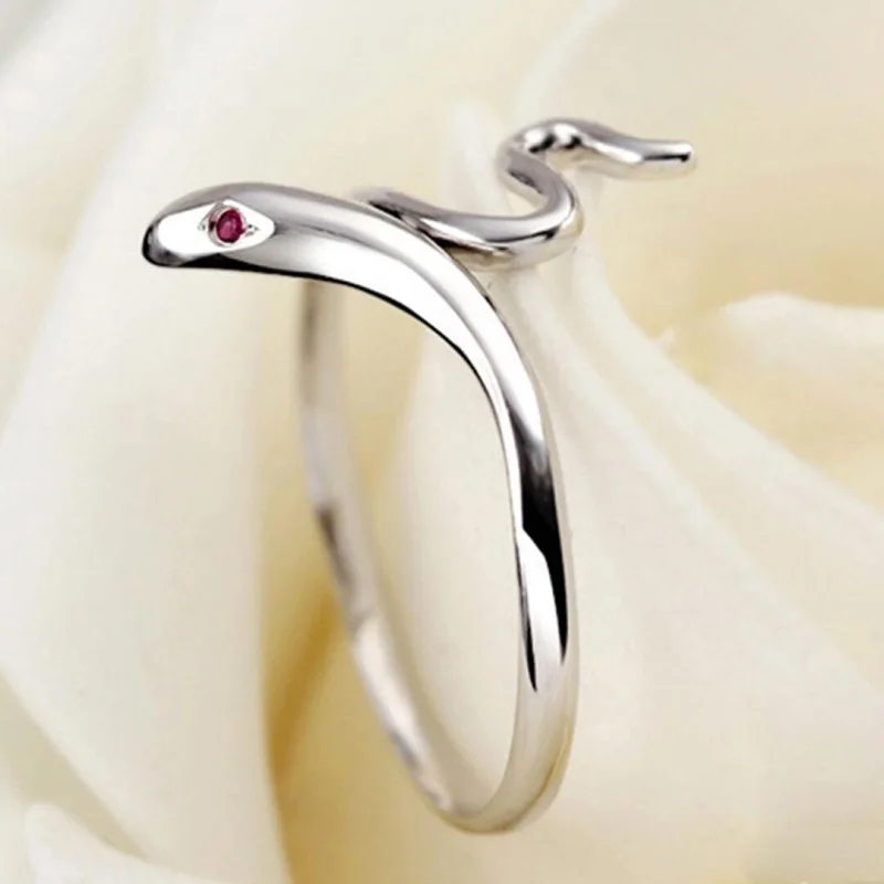 OMHXZJ Wholesale European Fashion Woman Girl Party Wedding Gift Silver Red Snake AAA Zircon Open 925 Sterling Ring RR277 | Украшения и