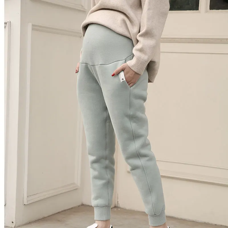 Зимние плотные кашемировые повседневные Черные Брюки для беременных женщин