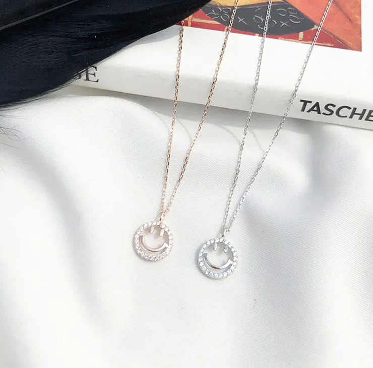 Серебряные серьги в виде смайлика из розового золота колье argent 925 ювелирные изделия женское ожерелье collana dame аксессуары