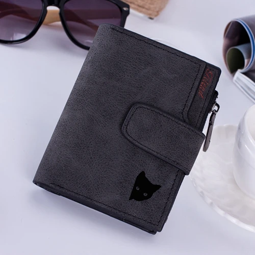 black wallet Украшение в виде кошки, модные женские кошельки, держатели карт, маленький кошелек, персональный короткий кошелек с застежкой на молнии, карман для монет, кошелек для девочки - Цвет: black wallet