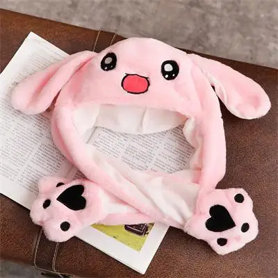 pink rabbit Забавный слон кролик шапка единорог с ушками движущиеся плюшевые игрушки мягкие креативные животные шляпа милый подарок на день рождения для детей девочка - Цвет: pink rabbit