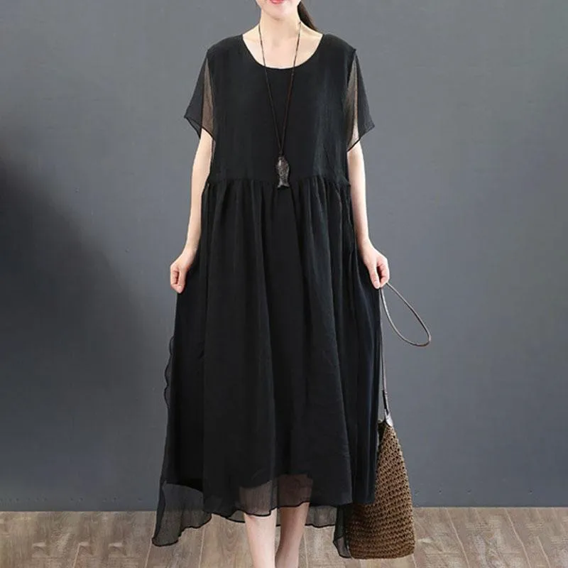 BUYKUD/однотонное свободное платье 2018 года летнее женское Повседневное с коротким