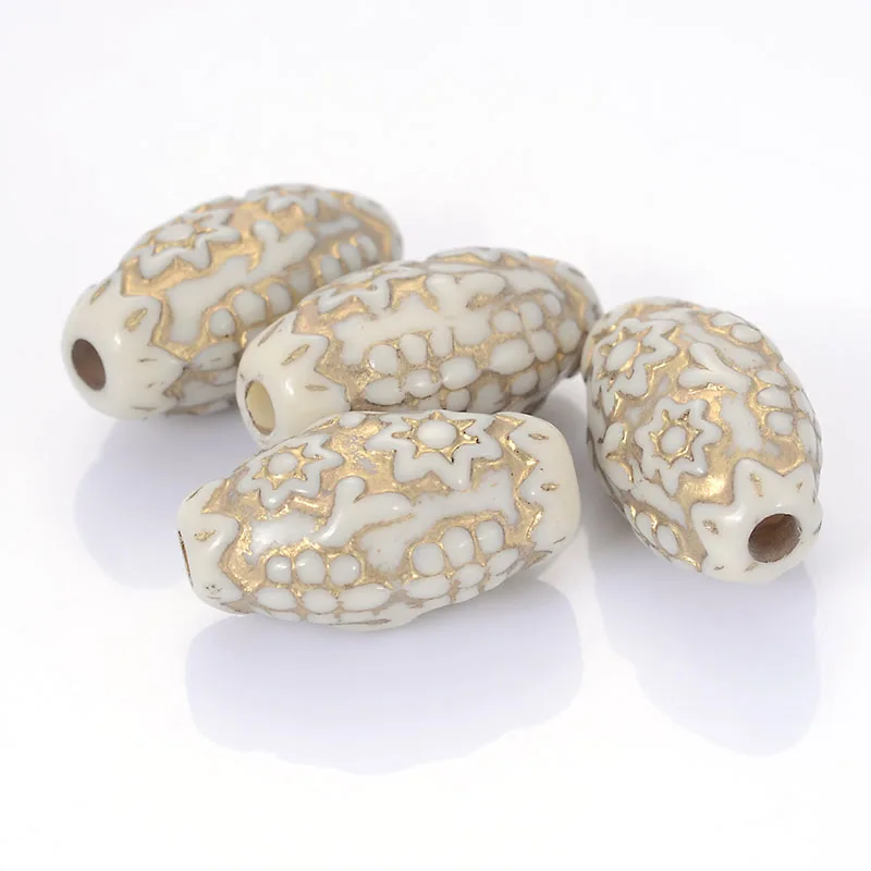 100 Pcs/Lot Fluted Corrugated Star Plating Acrylic Plastic Beads With Gold Lined Antique Design Oval Diy Jewelry Making | Украшения и