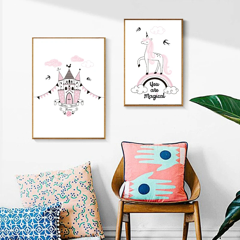 Картина на холсте Скандинавская девушка мечты мультфильм детский Декор плакат