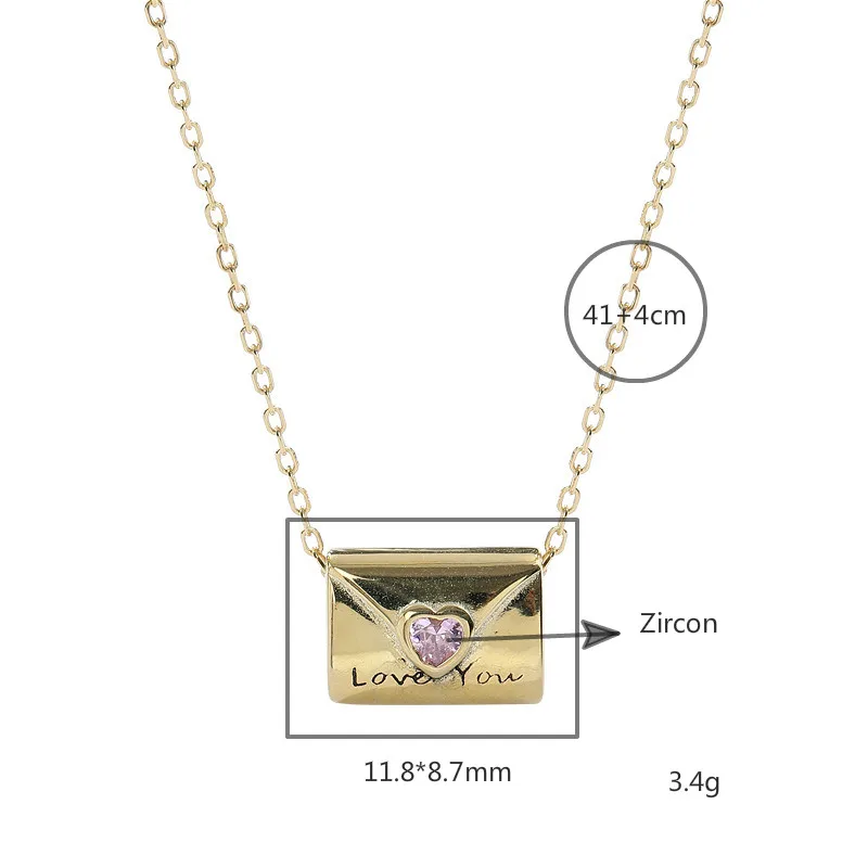 

18k Gold Envelope heart Zircon Necklaces & Pendants Real 925 Sterling Silver Necklace For Women Fashion Fine Jewelry Flyleaf
