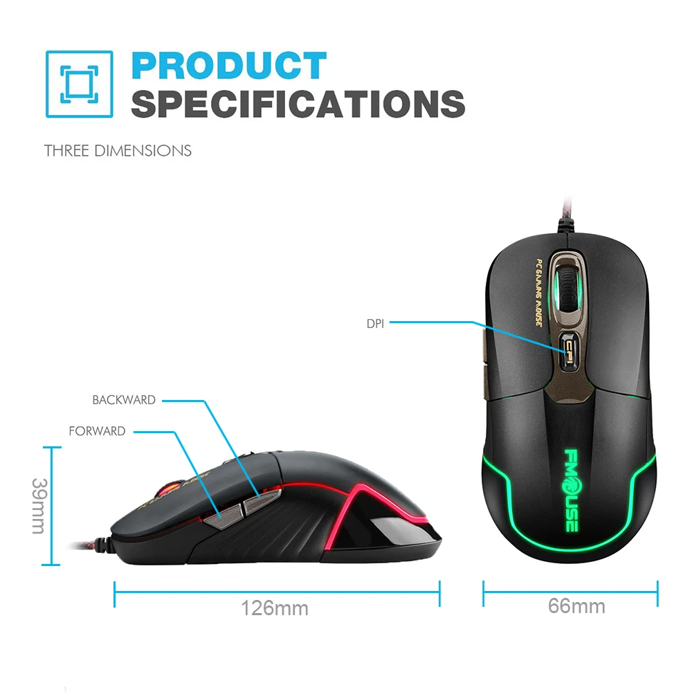 FNOUSE G200 5000 dpi 6 кнопок профессиональная игровая мышь s компьютерная Проводная