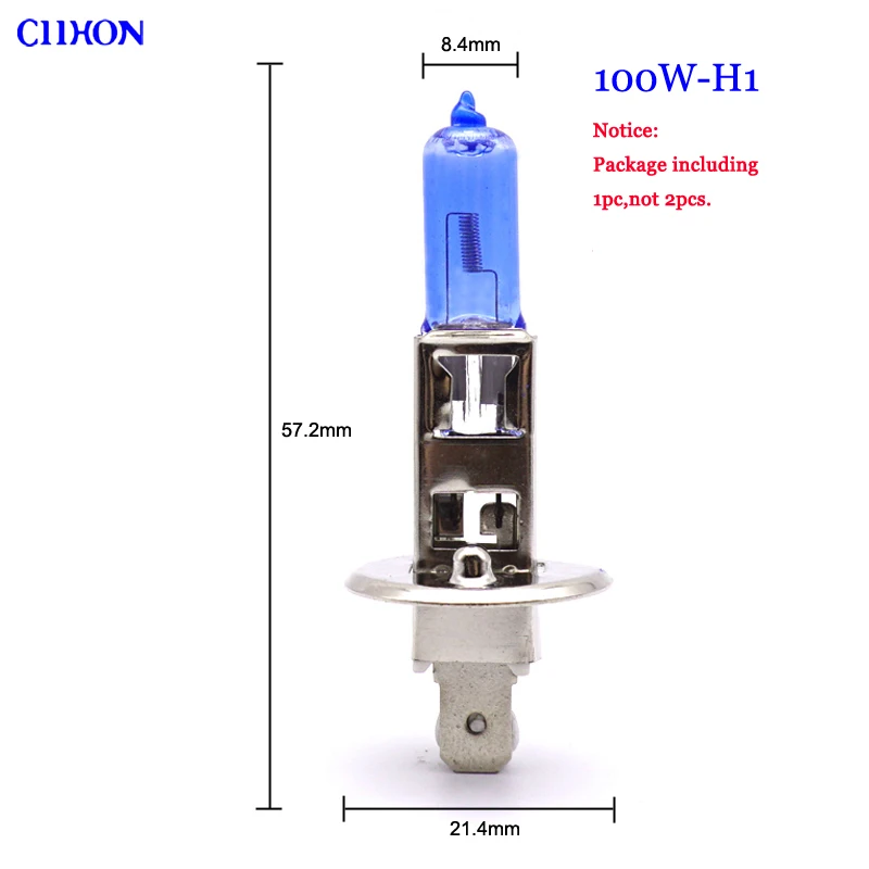 1pc-100W-H1 Ciihon белый галогенные лампы H1 H3 H4 HB2 H7 H8 H11 9005 HB3 9006 9012 H15 55 Вт 100 Вт кварцевое стекло Автомобильные светодиодные лампы фар - Испускаемый цвет: 1pc-100W-H1