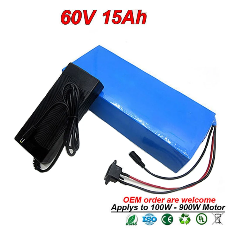 60V 15Ah 750W 500W батарея для электрического велосипеда литий ионная чехол