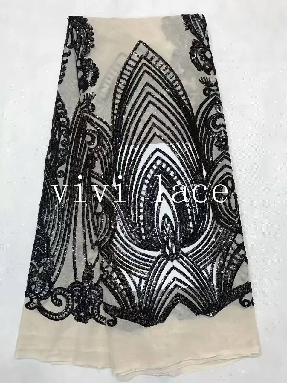 5yards jj008 black sequin polyester embroidery french net tulle mesh lace for wedding/evening dress/party. | Дом и сад
