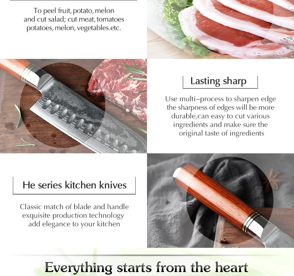 XINZUO 3 PCS Professional Kitchen Knife Set Japanese VG10 Damascus Steel Kitchen Cutlery Sharp Santoku Utility Chef's Knives