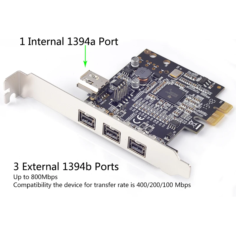 PCI express PCI-e x1 к 1394b FireWire контроллер карты 3 внешних + 1 общий внутренний 1394a порты чип
