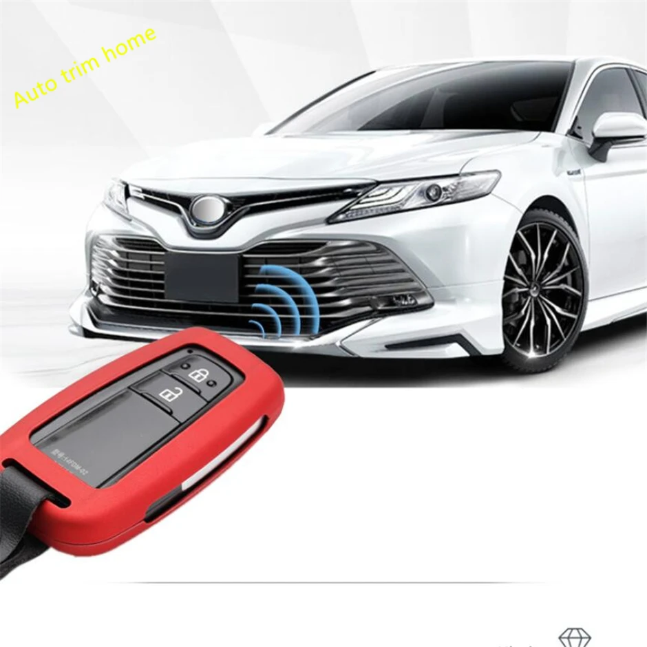 Чехол для ключей Lapetus с цепочкой, рамка, накладка, подходит для Toyota Avalon Camry ABS, красный Углеродный волокно