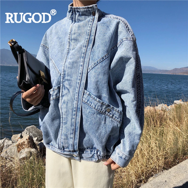 Куртка RUGOD женская джинсовая с воротником-стойкой однотонная Свободная