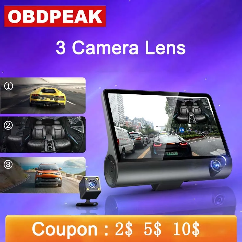 Автомобильный видеорегистратор OBDPEAK 3 камеры с объективом 4 0 дюйма двойной