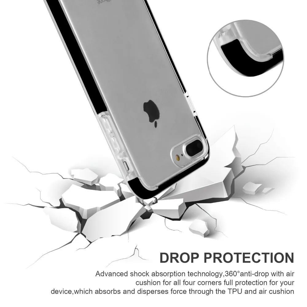 Чехол для Iphone 7 Plus 8 эргономичный тонкий полностью защитный прозрачный ТПУ + TPE