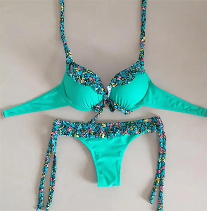 Женский цветочный пуш ап бикини из двух частей купальный костюм женский