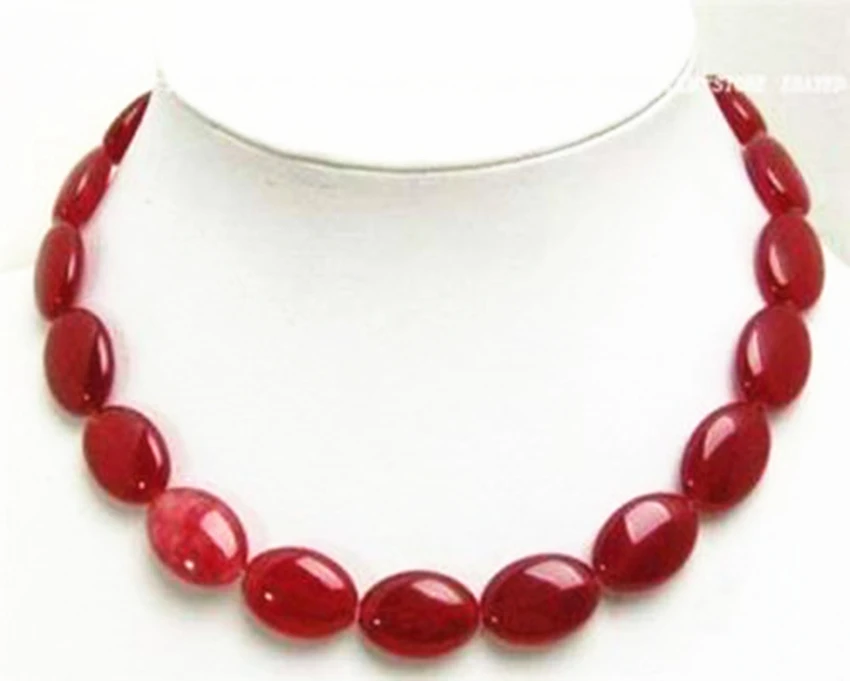 

charms pretty 13x18mm Red Natural Stone Chalcedony jades Flat Oval Beads Strand Necklace For Women 18"BV245