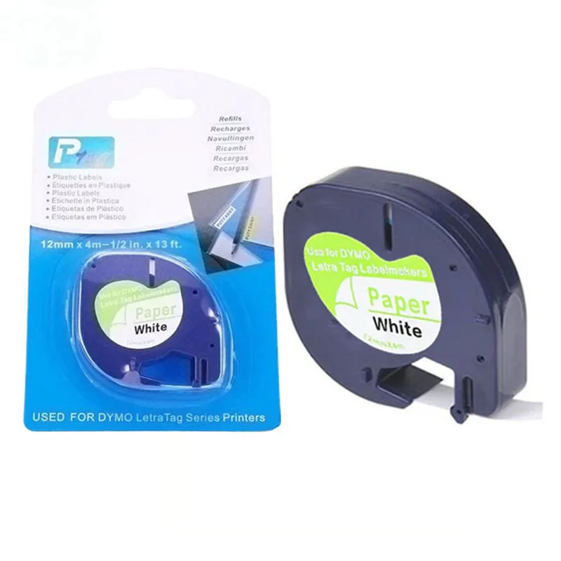 

Top quality 50 pcs/lot DYMO letratag paper tapes 91200 black on white 12mm