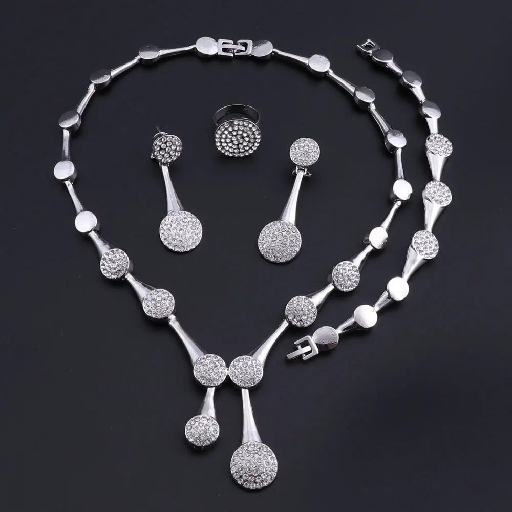 OEOEOS Свадебный комплект ювелирных изделий для женщин Серебряный цвет модное
