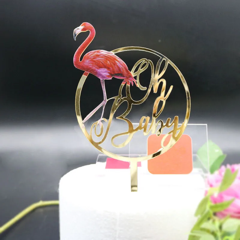 

Фламинго Золотой акриловый торт Топпер "OH Baby" буквы кекс Топпер для свадьбы детей день рождения торт украшения детский душ