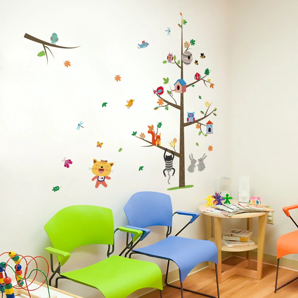 Diy Сращивание мультфильм наклейки на стены Декор бренд стикеры обои дерево