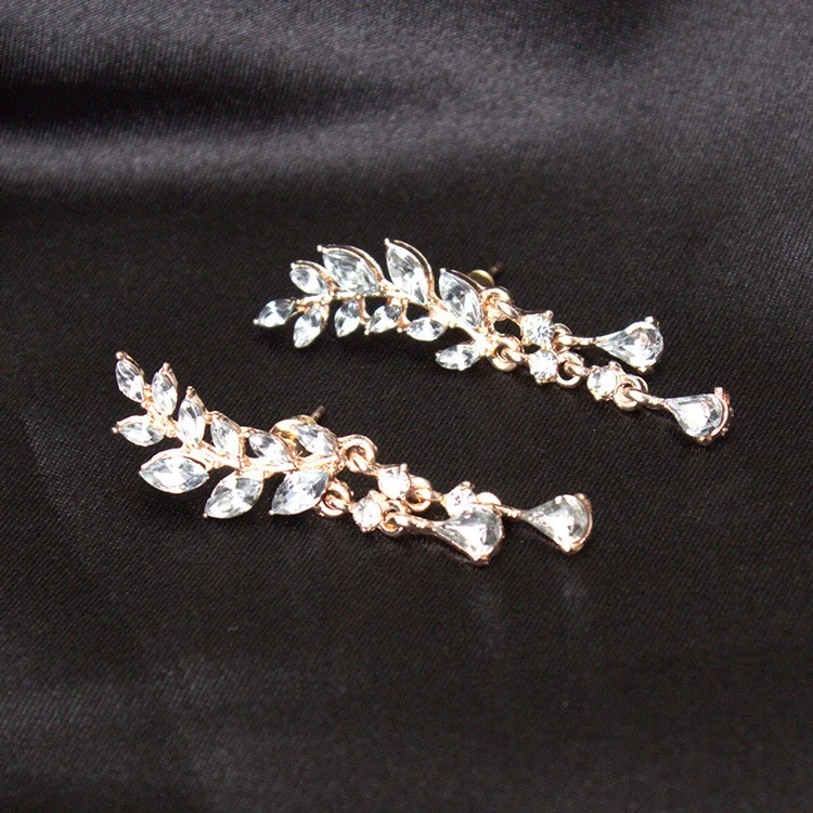 Женские серьги роскошные очаровательные с листьями из кристаллов и кисточками