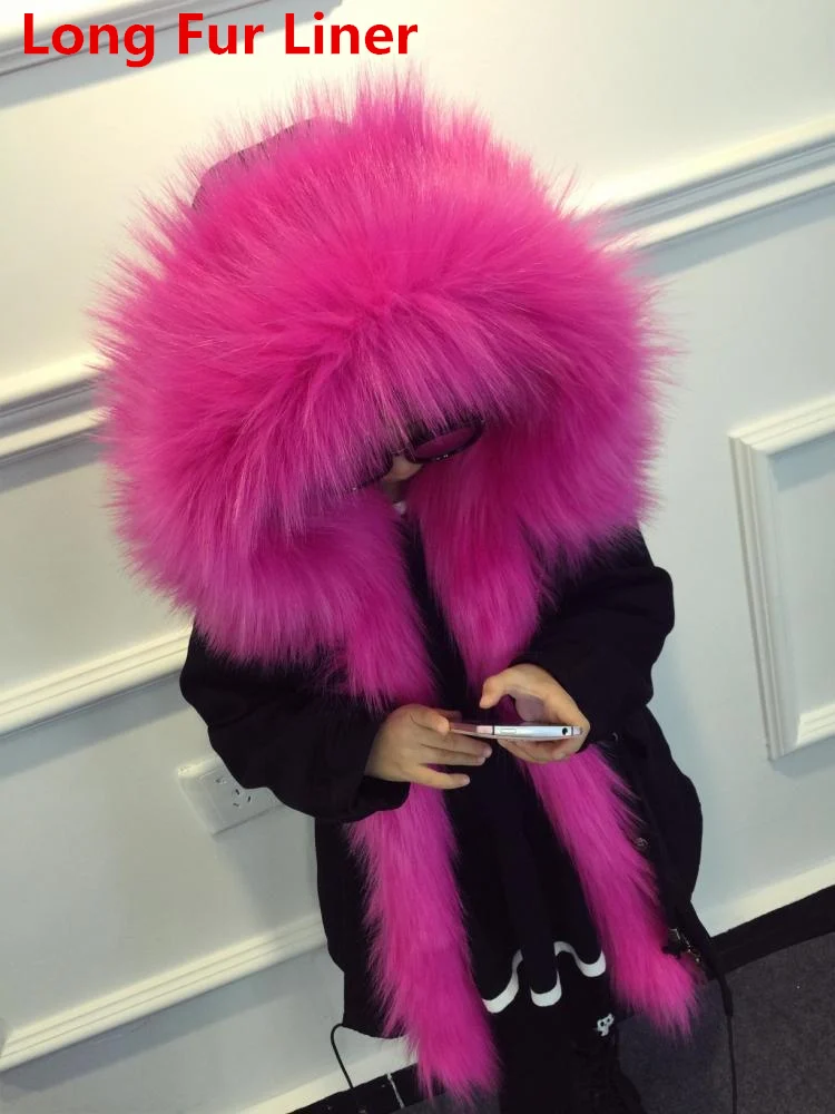 H Long Fur Liner Пальто с мехом для мальчиков и девочек; парки; зимние детские куртки с большим меховым воротником; пальто со съемной подкладкой из лисьего меха; детская плотная теплая верхняя одежда с капюшоном - Цвет: H Long Fur Liner