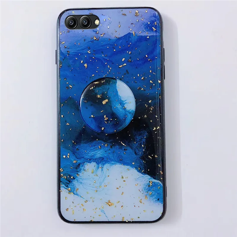 gold foil bling phone case for Huawei honor view v10 lite 8 pro 9 10 8x v9 luxury glitter cloud holder stand back cover fundas | Мобильные