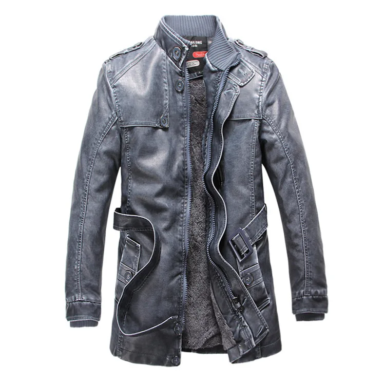 

Mens Trench 2021 New Winter PU Jacket Men Leather motorcycle Thicken long trench coat Jackets Outerwear Male Warm Overcoat