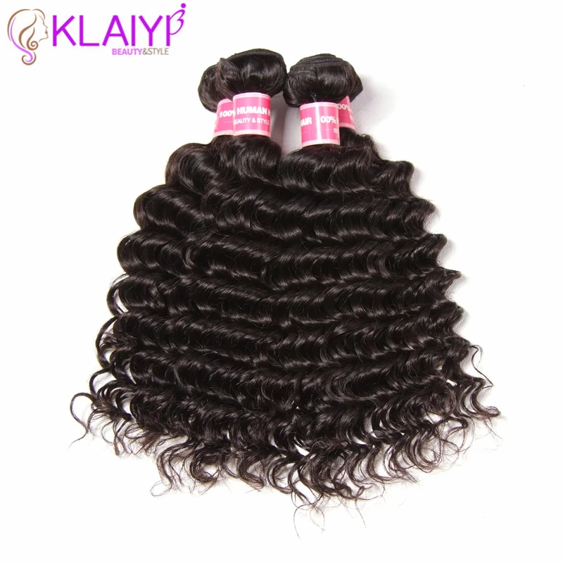 Klaiyi Hair Frontals Brazilian Hair Deep Wave Bundles With Frontal 13X4 Human Hair Lace Frontal With 4 Bundles Remy Hair Weave