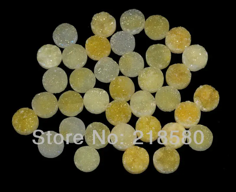 

H-DCB51 25pcs Yellow Quartz Round Shape Drusy Druzy Cabochon Beads 8mm 10mm 12mm 14mm